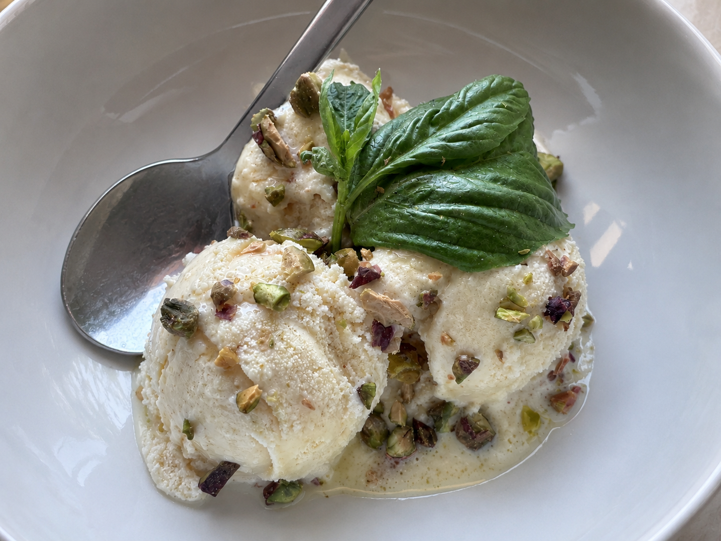 Basil Olive Oil Ice Cream & Watermelon Rosé Vinegar Reduction